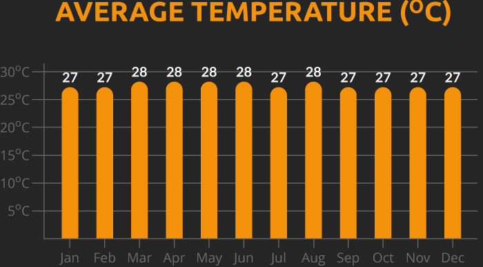 Chart showing the average temperature for our Thailand cycling holiday