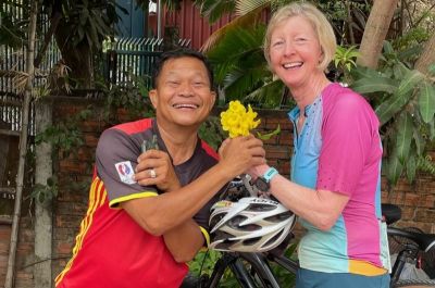 Christine Moore Cycling on the  tour with redspokes