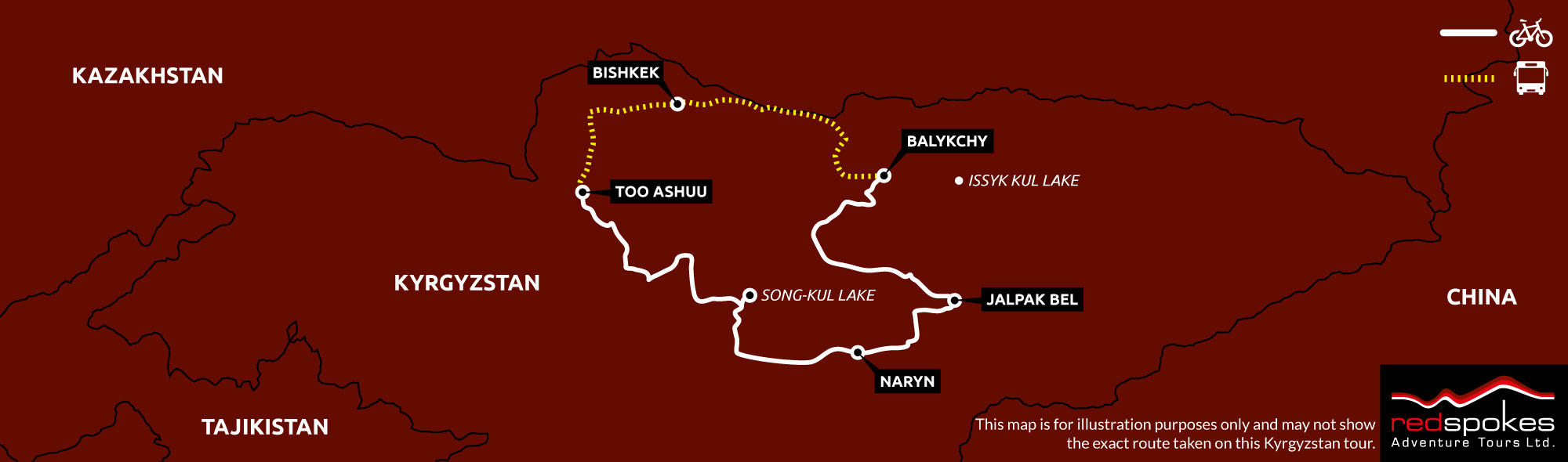 Example route for this Kyrgyzstan cycling holiday