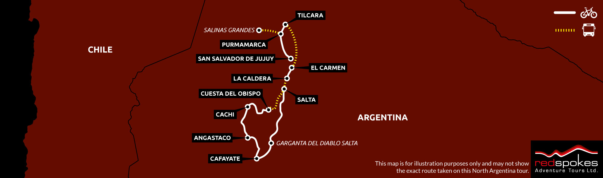 Example route for this Chile cycling holiday