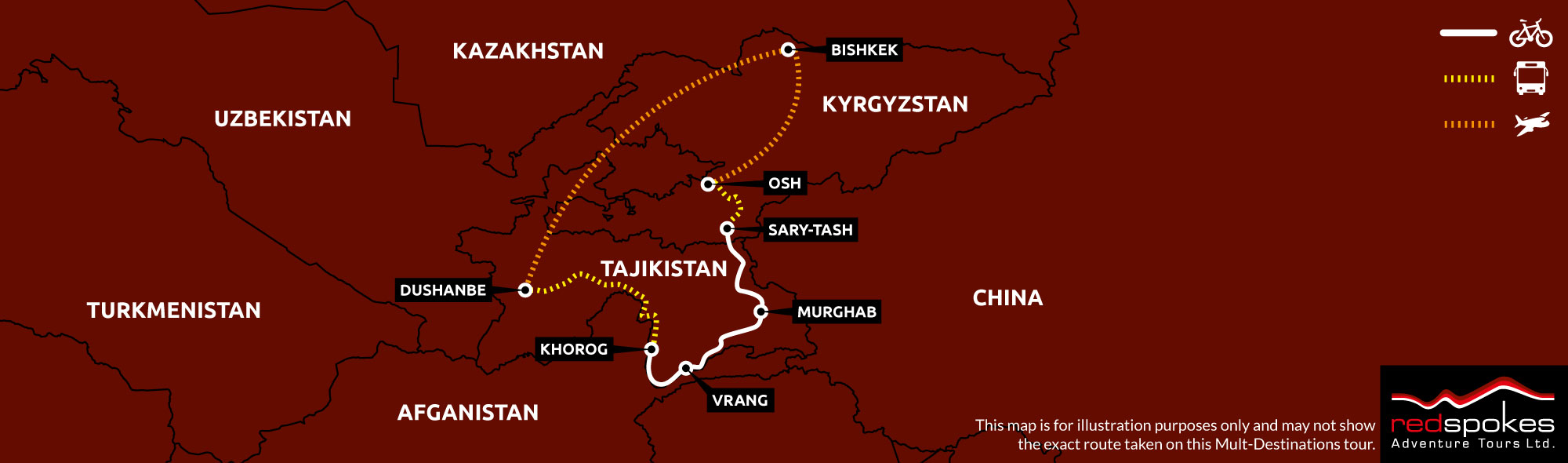 Example route for this Tajikistan cycling holiday
